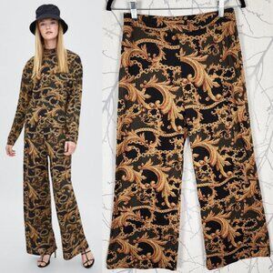 Zara Artsy Chainlink Print Textured Pull On Wide Leg Pants